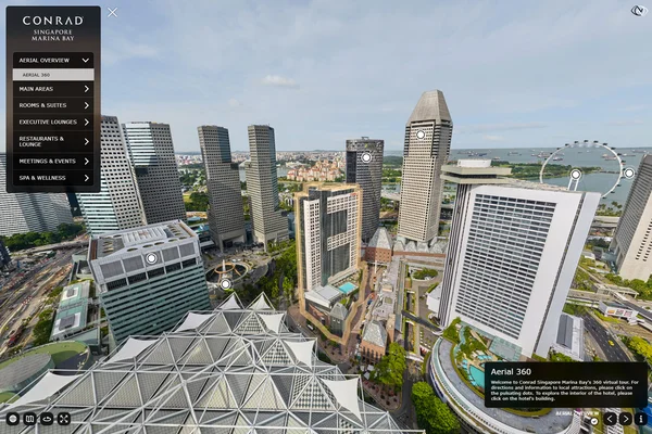 Hotel virtual tour of Conrad Centennial Singapore Golden Peony Chinese restaurant with white-clothed tables